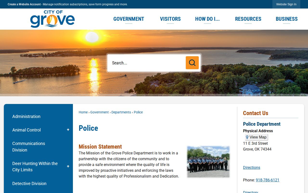 Screenshot of the official Grove Police Department page